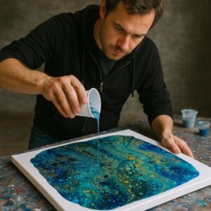 pouring art udført på lærred